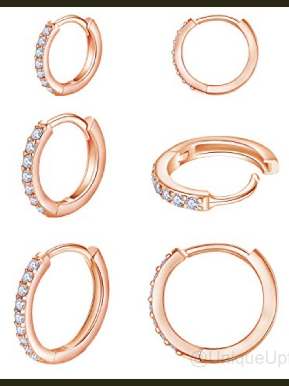925 Sterling Silver Rose Gold Hoop Earrings Cubic Zirconia Small Huggie